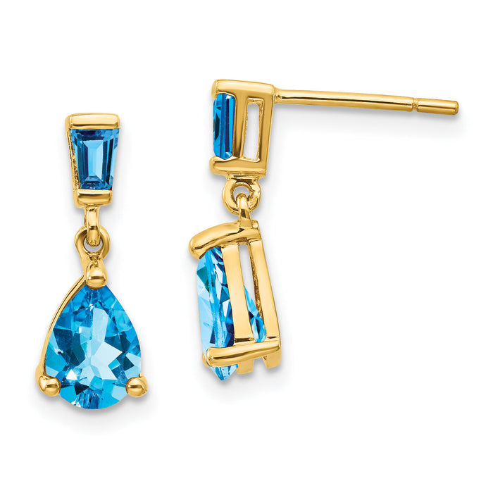14k Gold Blue Topaz Dangle Post Earrings-XE1697BT