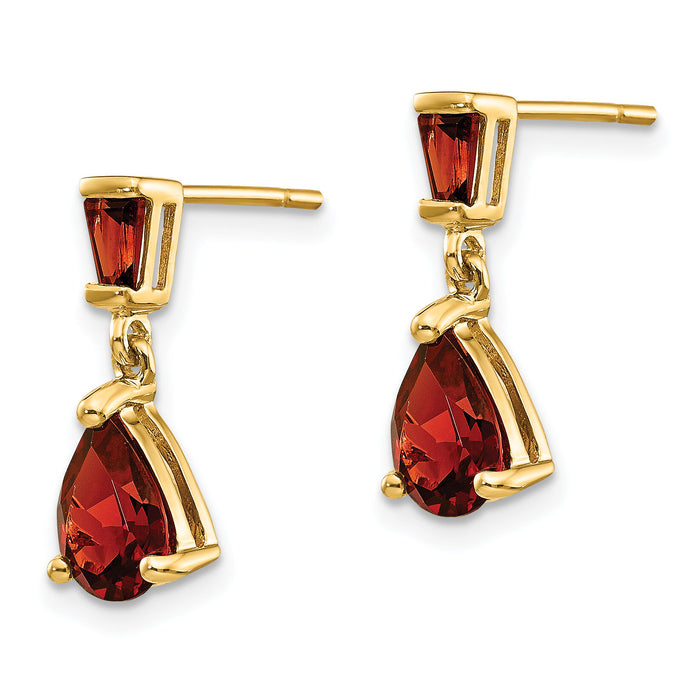 14k Gold Garnet Dangle Post Earrings-XE1699GA