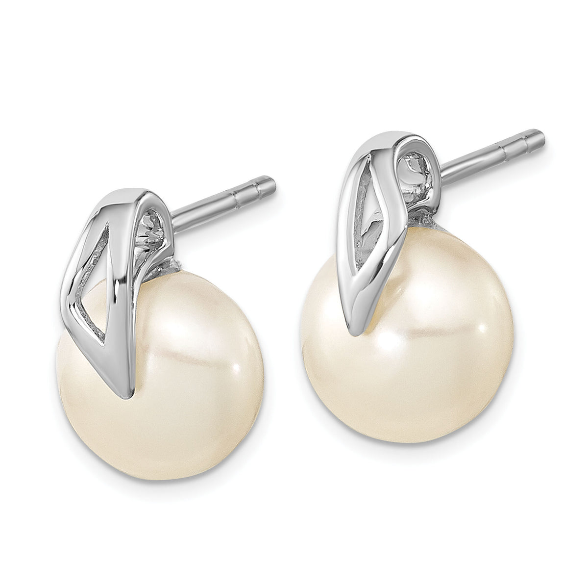 14k White Gold 7-8mm Button Freshwater Cultured Pearl Post Earrings-XE1787P