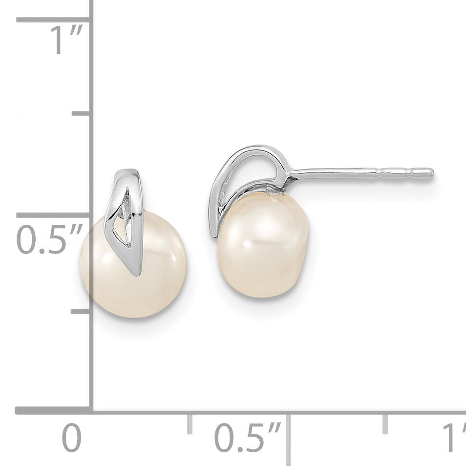 14k White Gold 7-8mm Button Freshwater Cultured Pearl Post Earrings-XE1787P