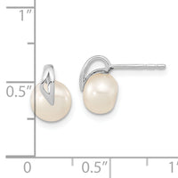 14k White Gold 7-8mm Button Freshwater Cultured Pearl Post Earrings-XE1787P