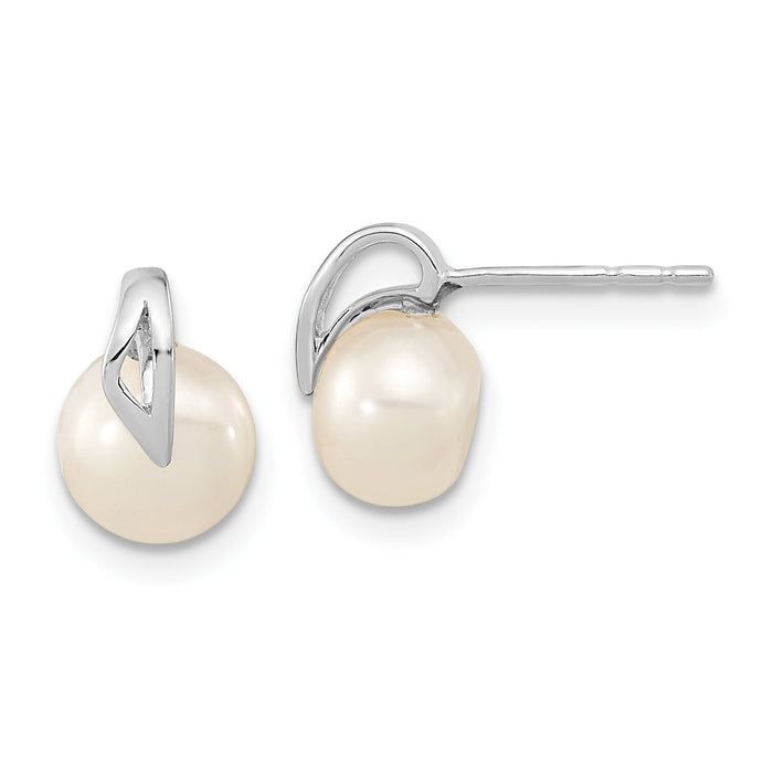 14k White Gold 7-8mm Button Freshwater Cultured Pearl Post Earrings-XE1787P