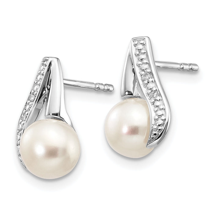 14k White Gold 6-7mm Button FWC Pearl .02ct Diamond Post Earrings-XE1789P/A