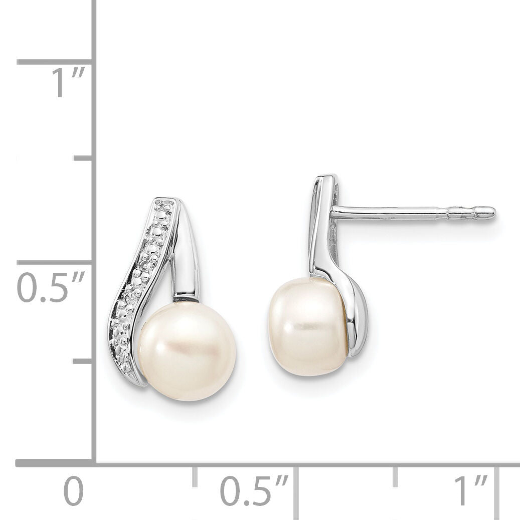 14k White Gold 6-7mm Button FWC Pearl .02ct Diamond Post Earrings-XE1789P/A