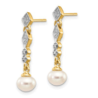 14k w/Rhodium 5-6mm Semi-round FWC Pearl .04ct Diamond Earrings-XE1802P/A