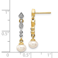 14k w/Rhodium 5-6mm Semi-round FWC Pearl .04ct Diamond Earrings-XE1802P/A