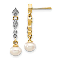 14k w/Rhodium 5-6mm Semi-round FWC Pearl .04ct Diamond Earrings-XE1802P/A