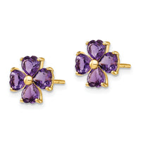 14k Heart-shaped Amethyst Flower Post Earrings-XE1936AM