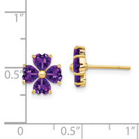 14k Heart-shaped Amethyst Flower Post Earrings-XE1936AM
