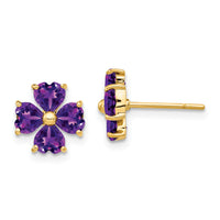 14k Heart-shaped Amethyst Flower Post Earrings-XE1936AM
