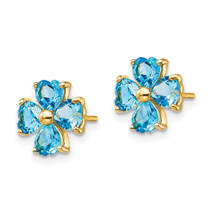 14k Heart-shaped Swiss Blue Topaz Flower Post Earrings-XE1937BT