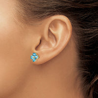14k Heart-shaped Swiss Blue Topaz Flower Post Earrings-XE1937BT