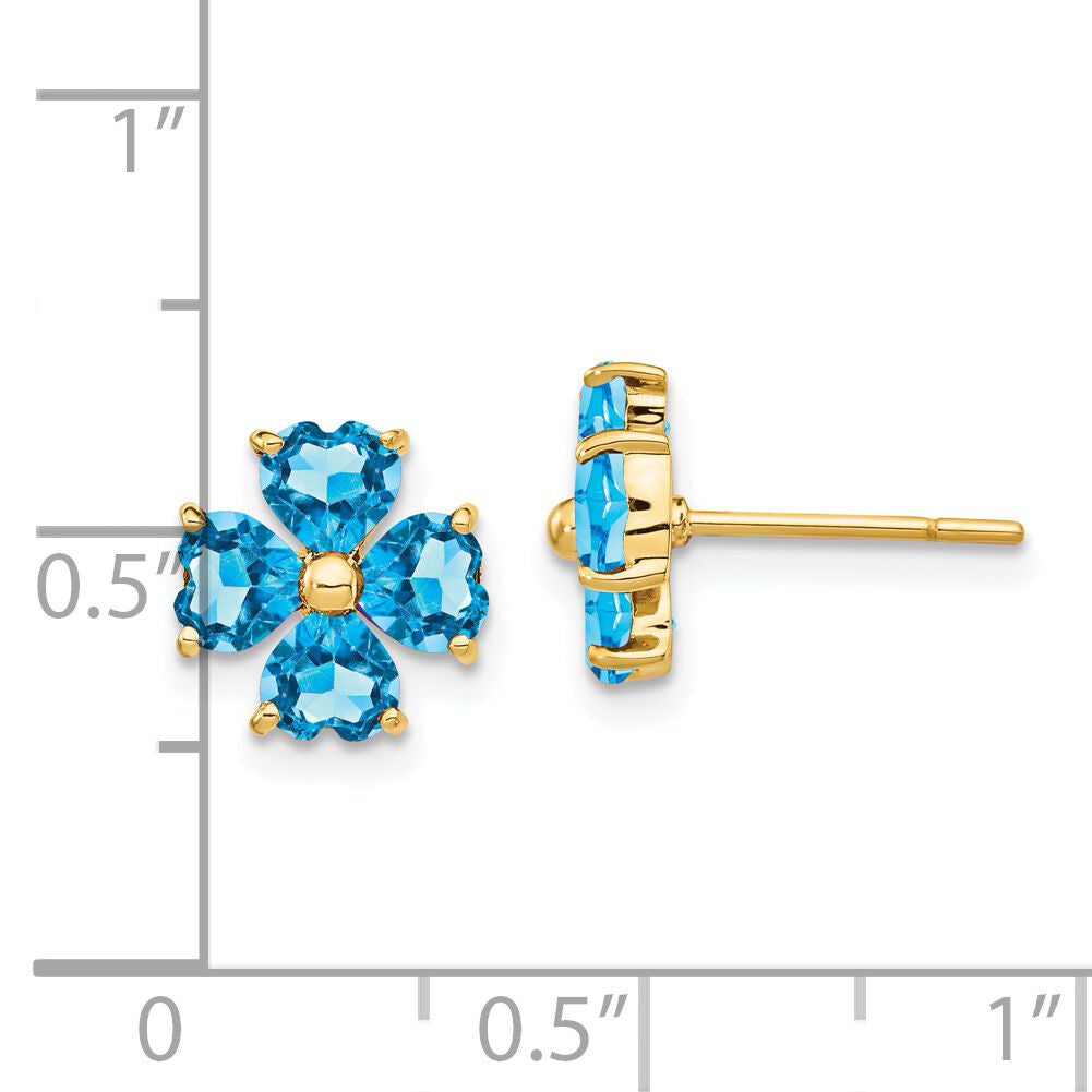 14k Heart-shaped Swiss Blue Topaz Flower Post Earrings-XE1937BT