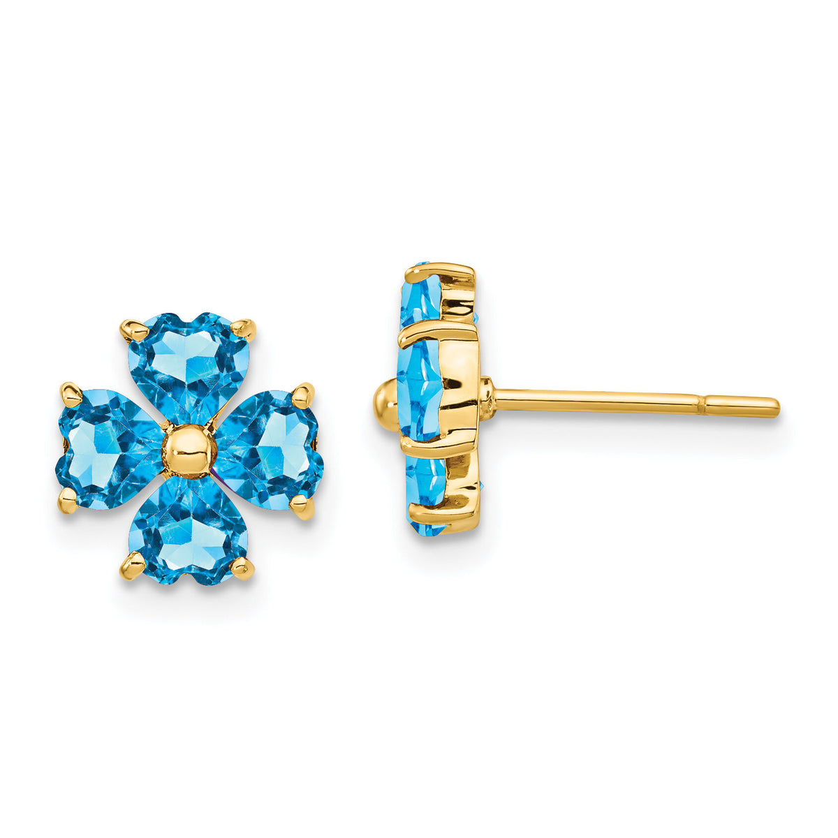 14k Heart-shaped Swiss Blue Topaz Flower Post Earrings-XE1937BT