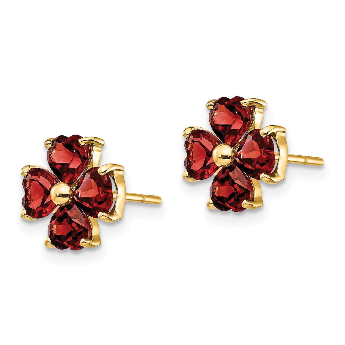 14k Heart-shaped Garnet Flower Post Earrings-XE1939GA