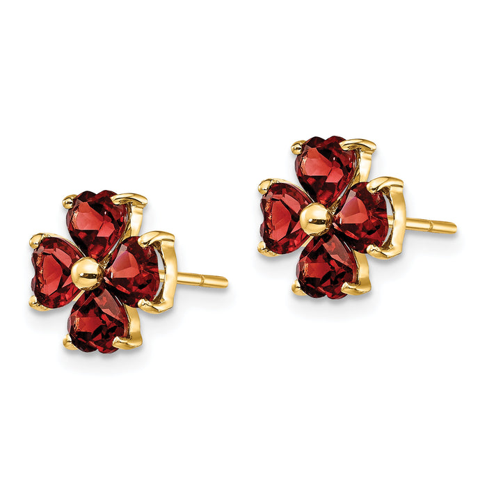 14k Heart-shaped Garnet Flower Post Earrings-XE1939GA
