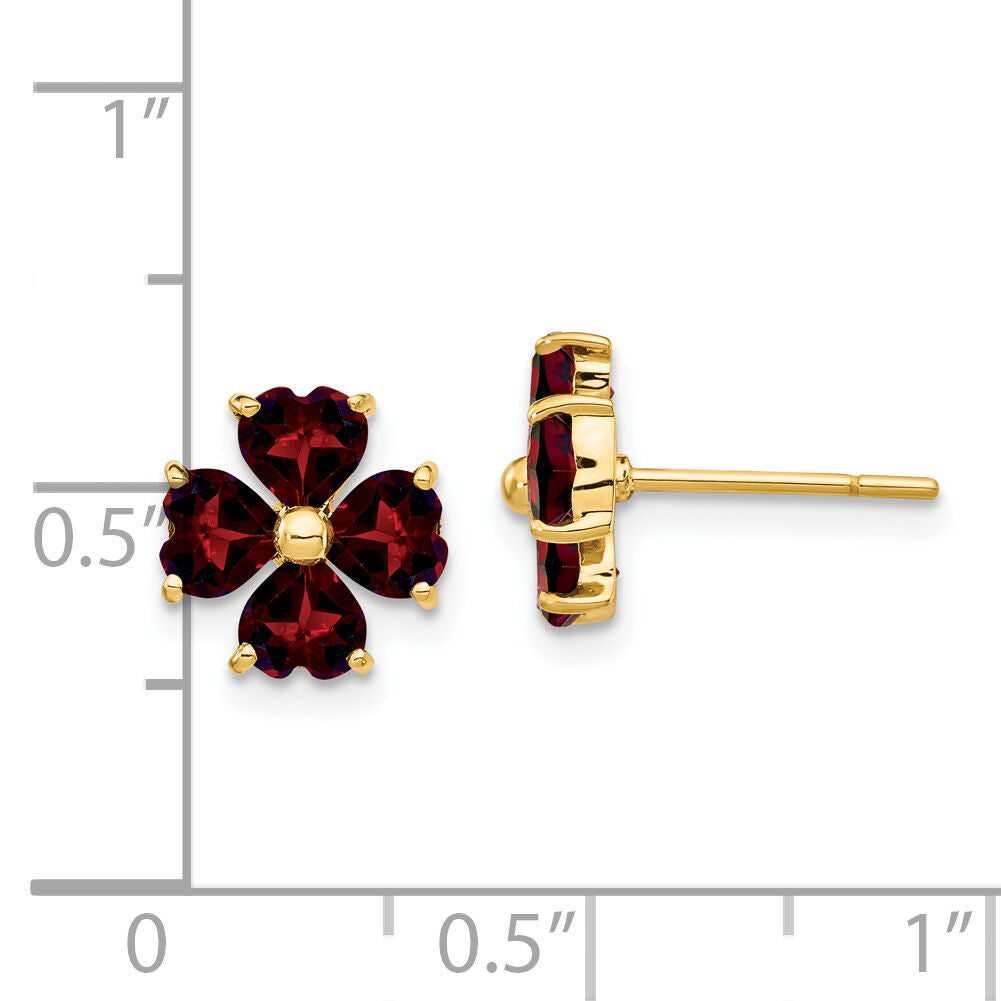 14k Heart-shaped Garnet Flower Post Earrings-XE1939GA
