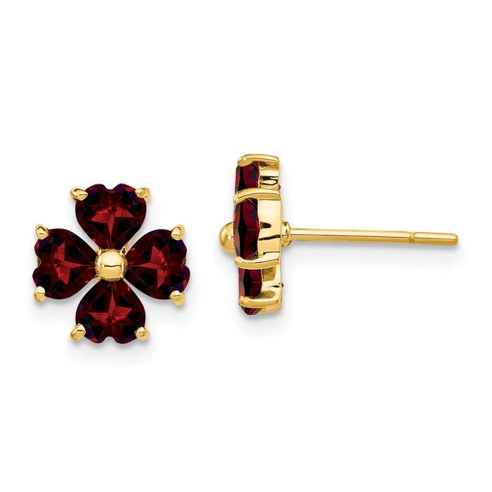14k Heart-shaped Garnet Flower Post Earrings-XE1939GA