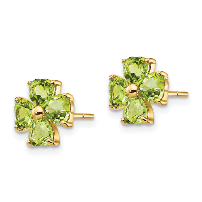 14k Heart-shaped Peridot Flower Post Earrings-XE1940PE