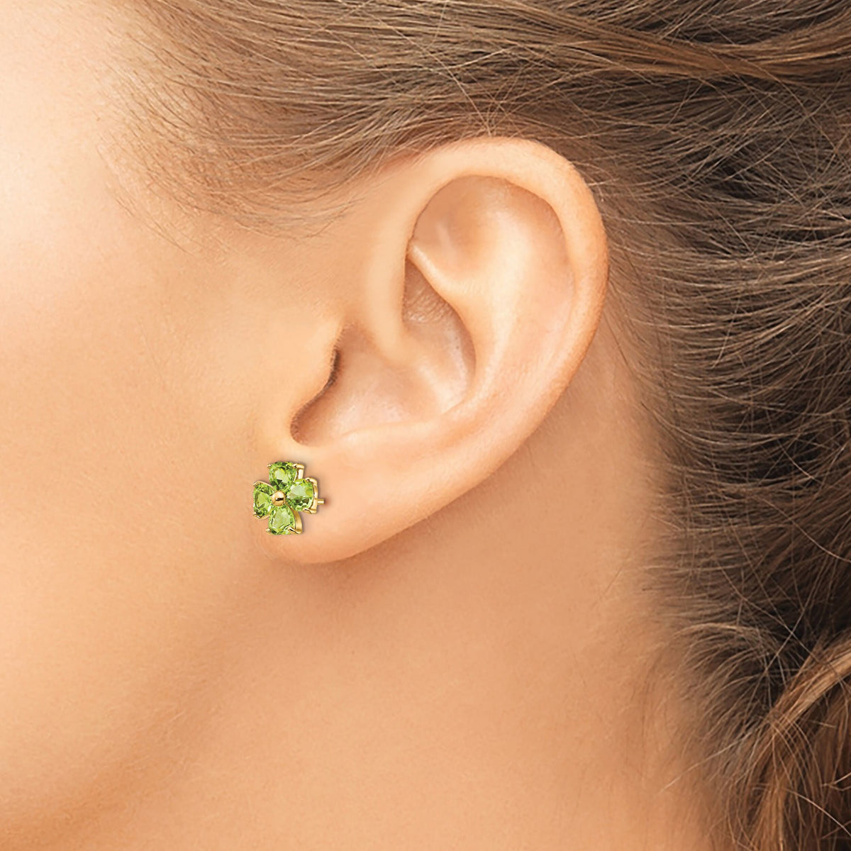 14k Heart-shaped Peridot Flower Post Earrings-XE1940PE