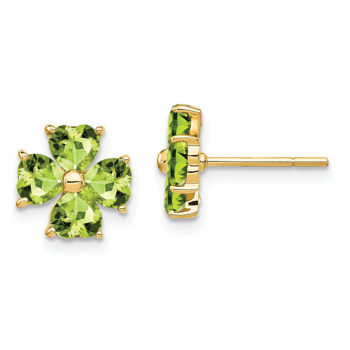 14k Heart-shaped Peridot Flower Post Earrings-XE1940PE