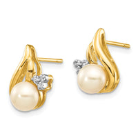 14k and Rhodium 5-6mm Button FWC Pearl .02ct Diamond Post Earrings-XE1969P/A