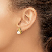 14k and Rhodium 5-6mm Button FWC Pearl .02ct Diamond Post Earrings-XE1969P/A