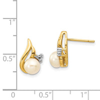 14k and Rhodium 5-6mm Button FWC Pearl .02ct Diamond Post Earrings-XE1969P/A