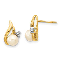 14k and Rhodium 5-6mm Button FWC Pearl .02ct Diamond Post Earrings-XE1969P/A