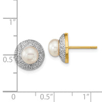14k and Rhodium 5-6mm Button FWC Pearl .05ct Diamond Post Earrings-XE1971P/A