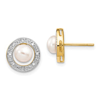 14k and Rhodium 5-6mm Button FWC Pearl .05ct Diamond Post Earrings-XE1972P/A