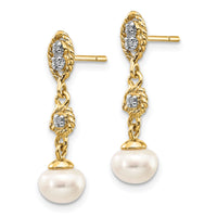 14k w/Rhodium 6-7mm Semi-round FWC Pearl .02ct Diamond Earrings-XE1975P/A