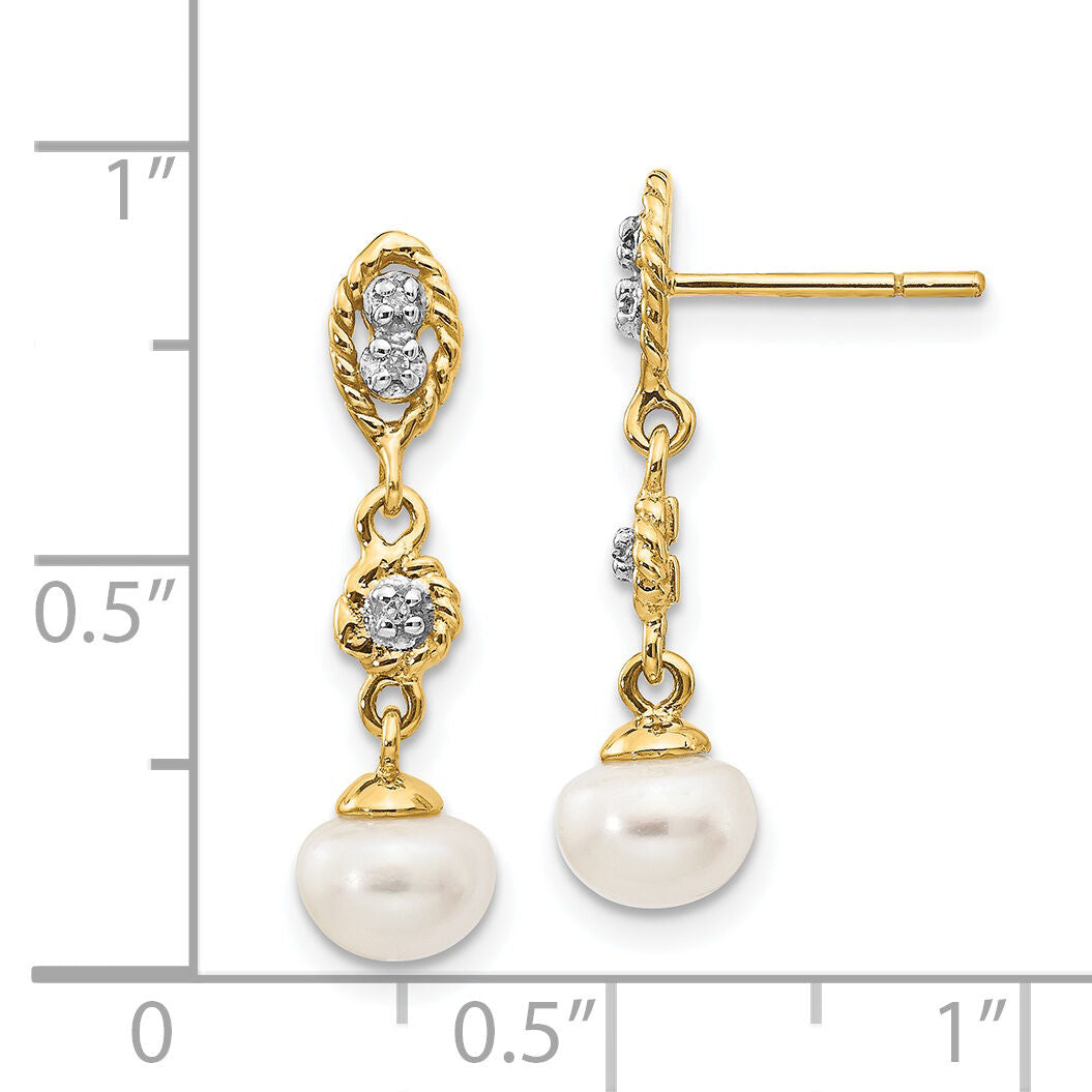14k w/Rhodium 6-7mm Semi-round FWC Pearl .02ct Diamond Earrings-XE1975P/A