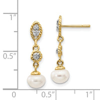 14k w/Rhodium 6-7mm Semi-round FWC Pearl .02ct Diamond Earrings-XE1975P/A
