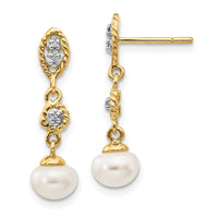 14k w/Rhodium 6-7mm Semi-round FWC Pearl .02ct Diamond Earrings-XE1975P/A
