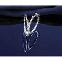14k White Gold Diamond Round Hoop w/Safety Clasp Earrings-XE1984WAA
