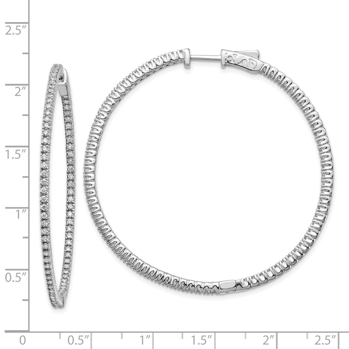 14k White Gold Diamond Round Hoop w/Safety Clasp Earrings-XE1986WAA