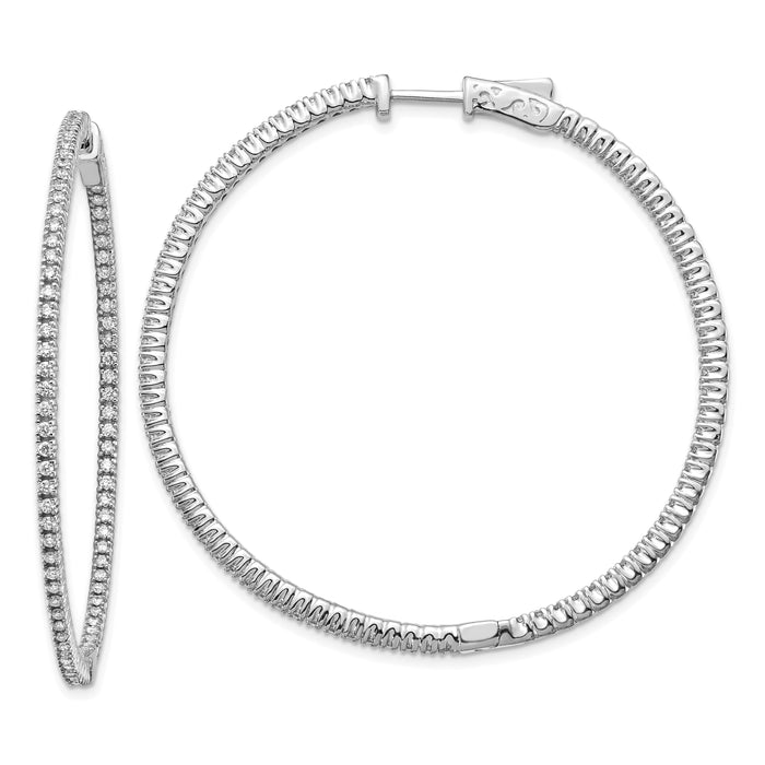 14k White Gold Diamond Round Hoop w/Safety Clasp Earrings-XE1986WAA