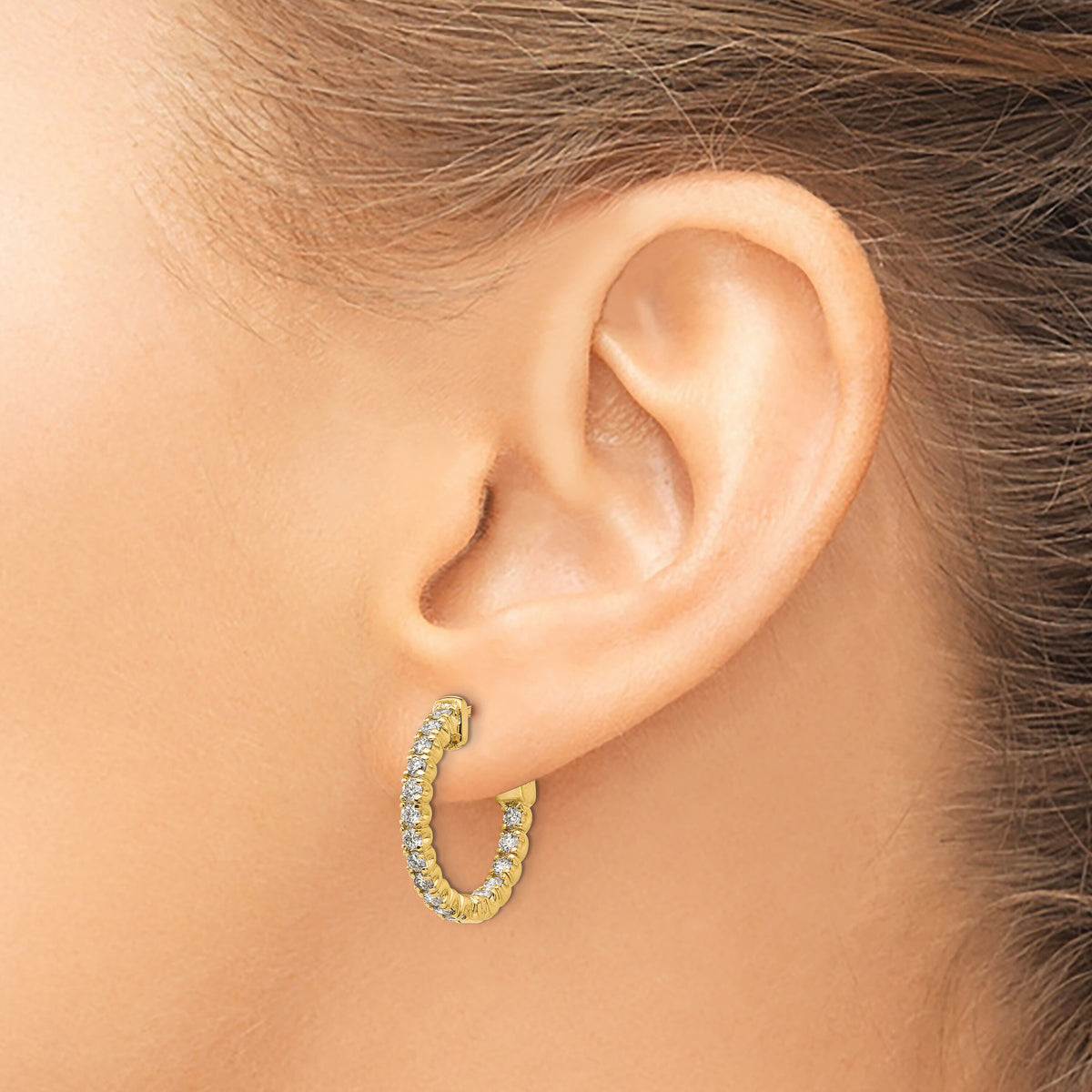 14k 1 ct Lab Grown Dia VS/SI+ G+ Round In/Out Safety Clasp Hoop Earrings-XE1987LG