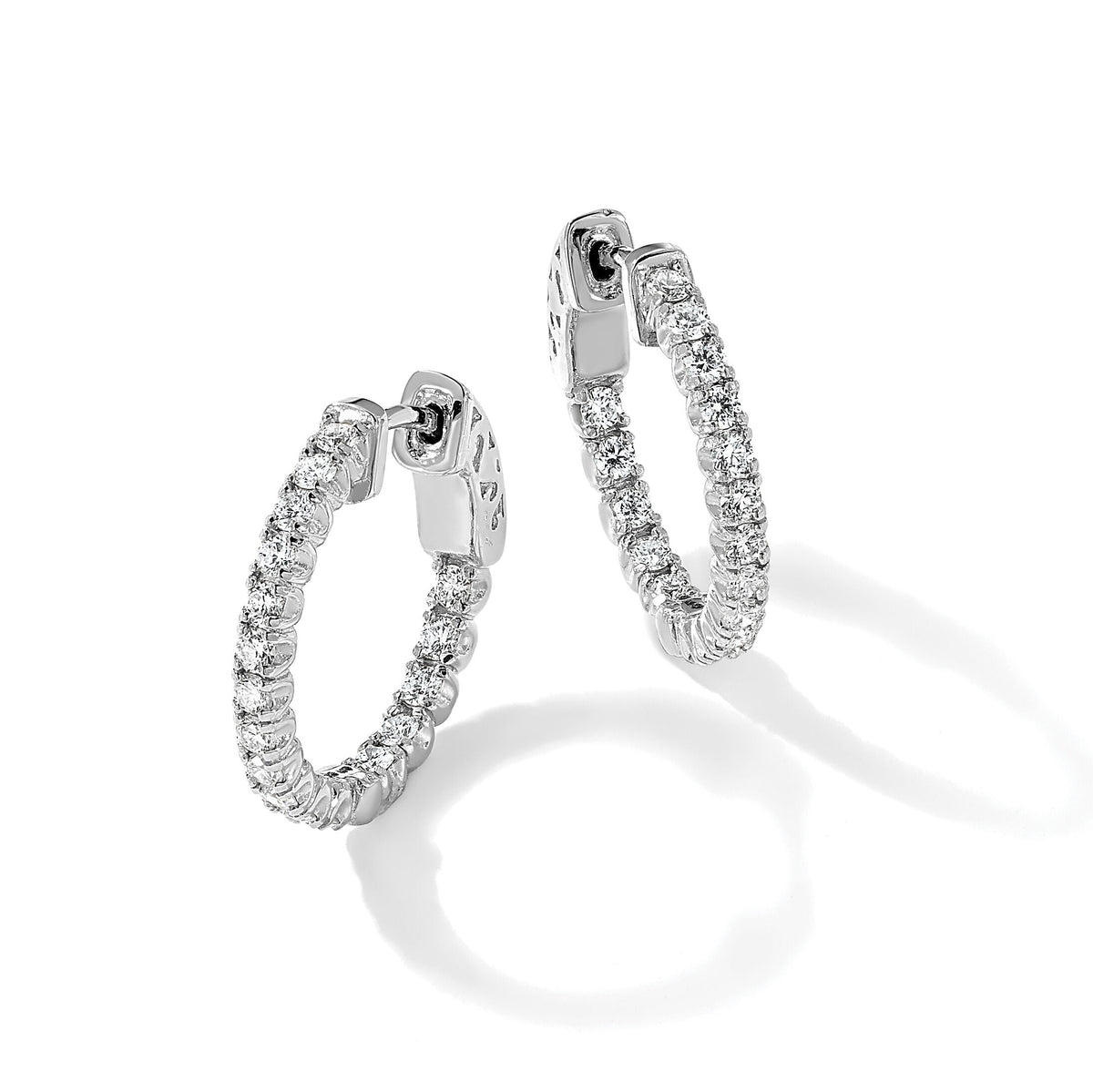 14kw 1 ct Lab Grown Dia VS/SI+ G+ Round In/Out Safety Clasp Hoop Earrings-XE1987WLG