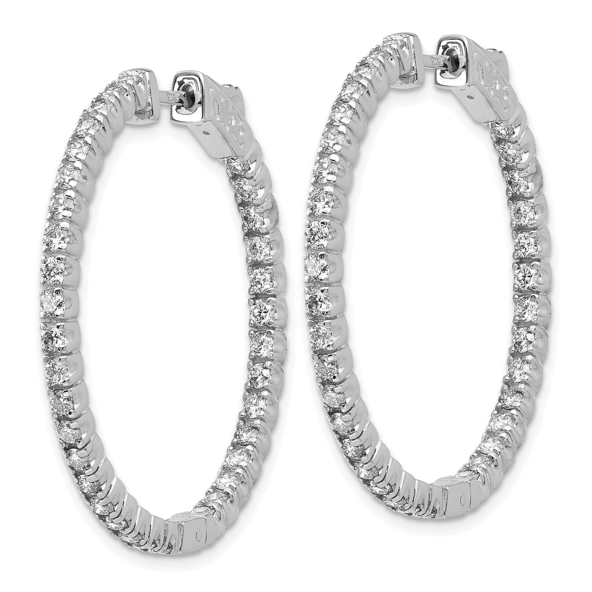 14k White Gold Diamond Round Hoop w/Safety Clasp Earrings-XE1989WAA