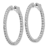14k White Gold Diamond Round Hoop w/Safety Clasp Earrings-XE1989WAA