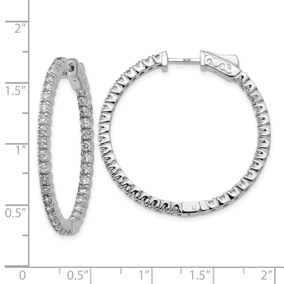 14k White Gold Diamond Round Hoop w/Safety Clasp Earrings-XE1989WAA