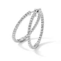 14k White Gold Diamond Round Hoop w/Safety Clasp Earrings-XE1989WAA
