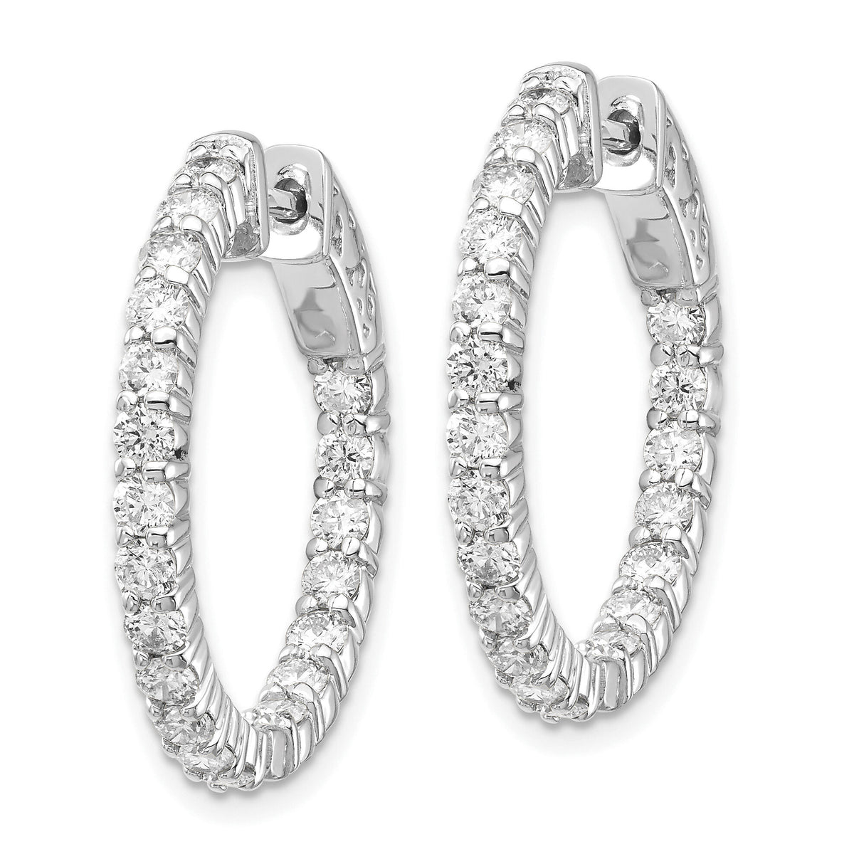 14k White Gold Diamond Round Hoop w/Safety Clasp Earrings-XE1994WAA