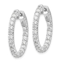 14k White Gold Diamond Round Hoop w/Safety Clasp Earrings-XE1994WAA