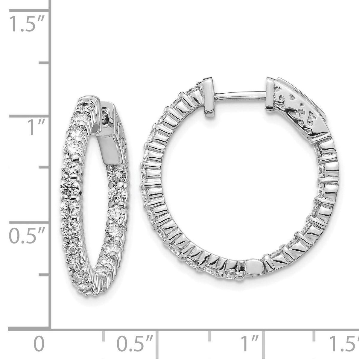 14k White Gold Diamond Round Hoop w/Safety Clasp Earrings-XE1994WAA