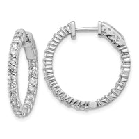 14k White Gold Diamond Round Hoop w/Safety Clasp Earrings-XE1994WAA