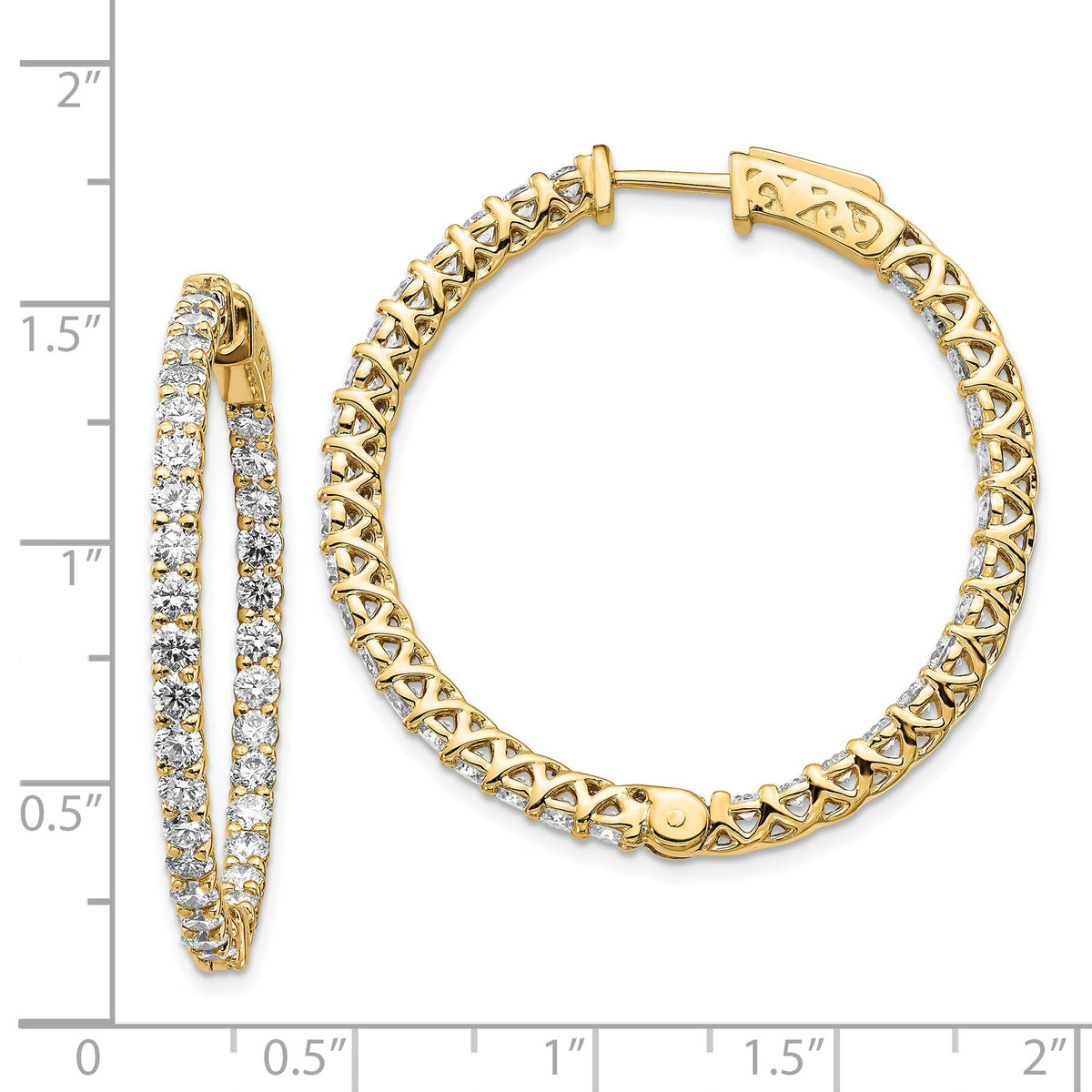 14k Diamond Round Hoop w/Safety Clasp Earrings-XE2010AA