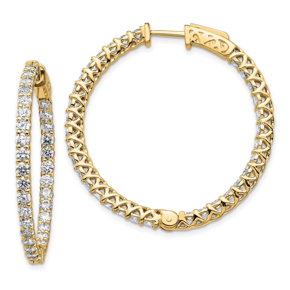 14k Diamond Round Hoop w/Safety Clasp Earrings-XE2010AA